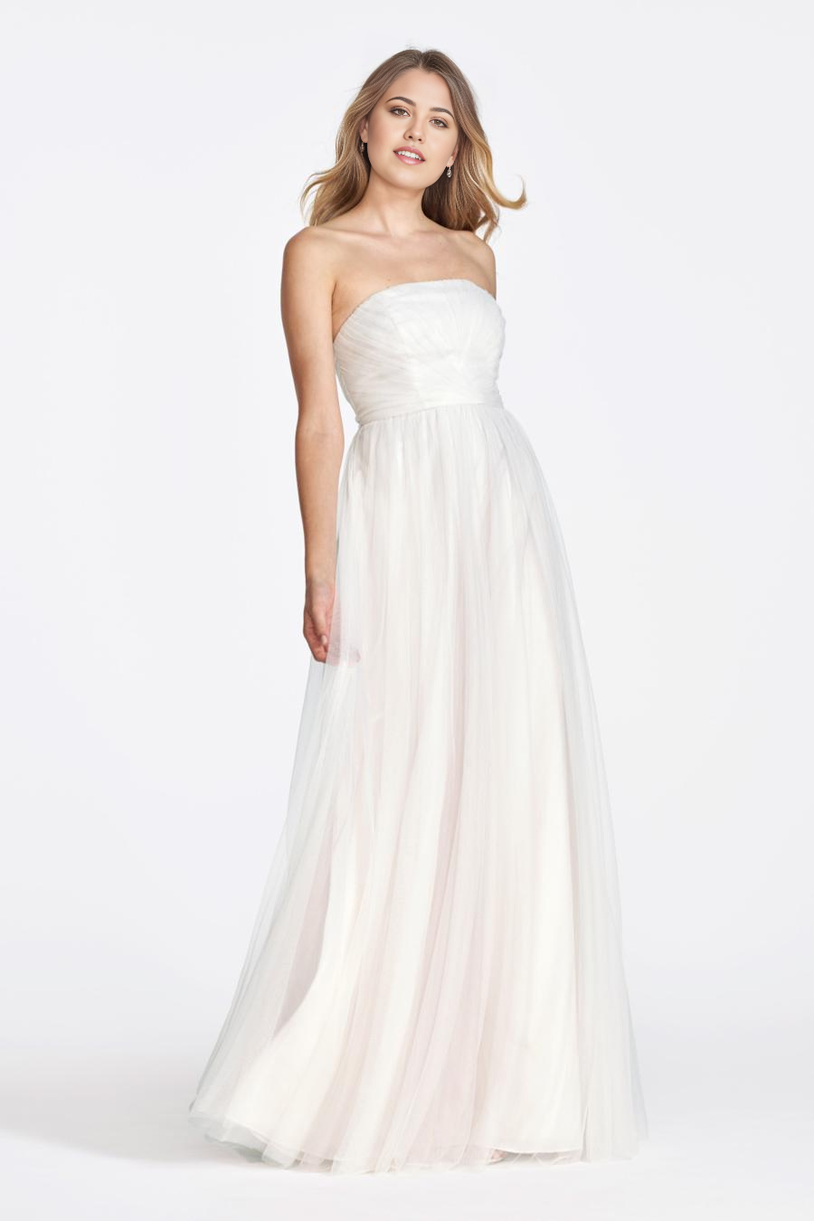 Ivory Sweetheart A-Line Floor-Length Tulle Bridesmaid Dress with Ruched Bodice & Layered Skirt