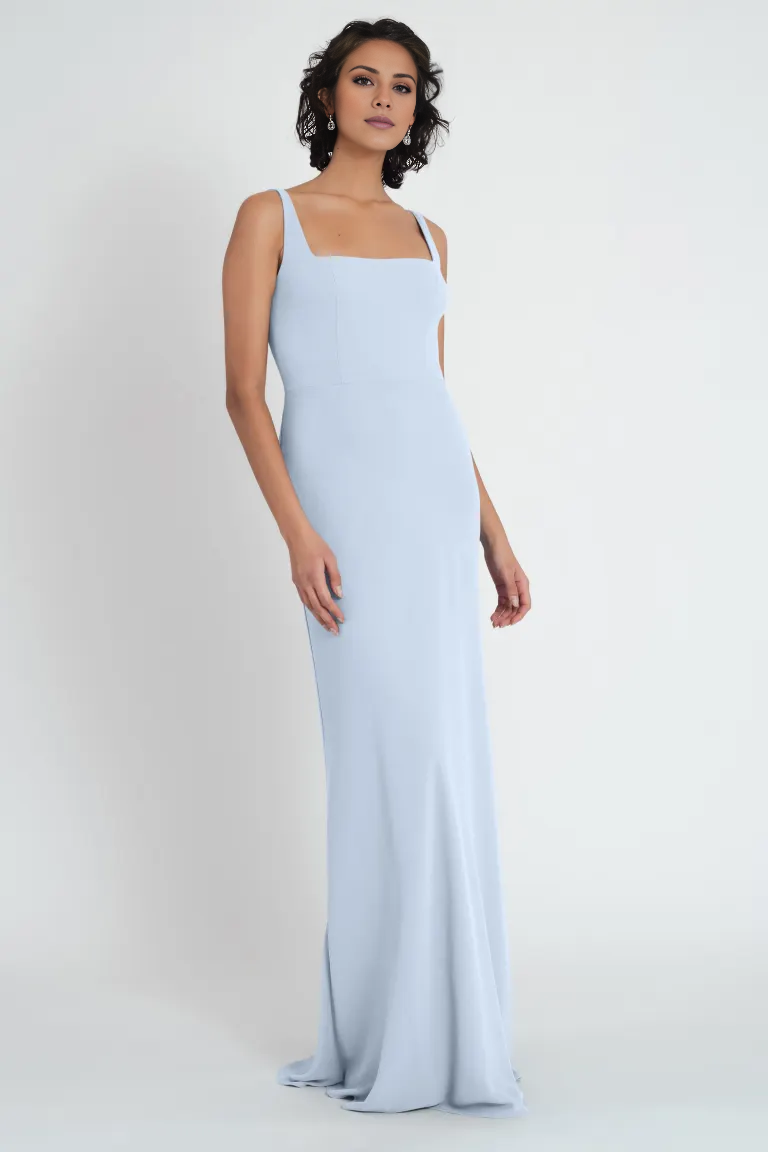 Vestido de fiesta Jimiss con escote cuadrado, hombros descubiertos, sin mangas, espalda descubierta y largo hasta el suelo