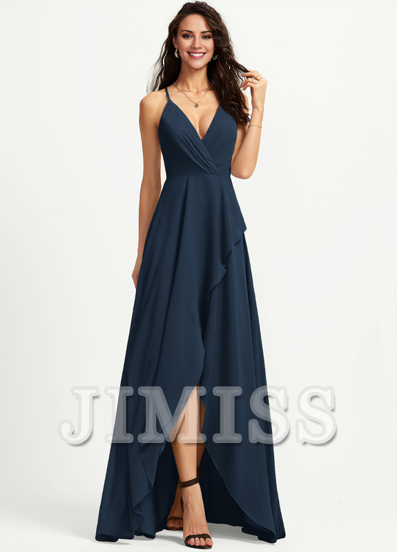 A-line V-neck asymmetric chiffon bridesmaid dress
