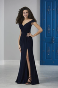 Vestido de fiesta Jimiss con escote en V, hombros descubiertos, sin mangas, espalda descubierta, abertura lateral y largo hasta el suelo