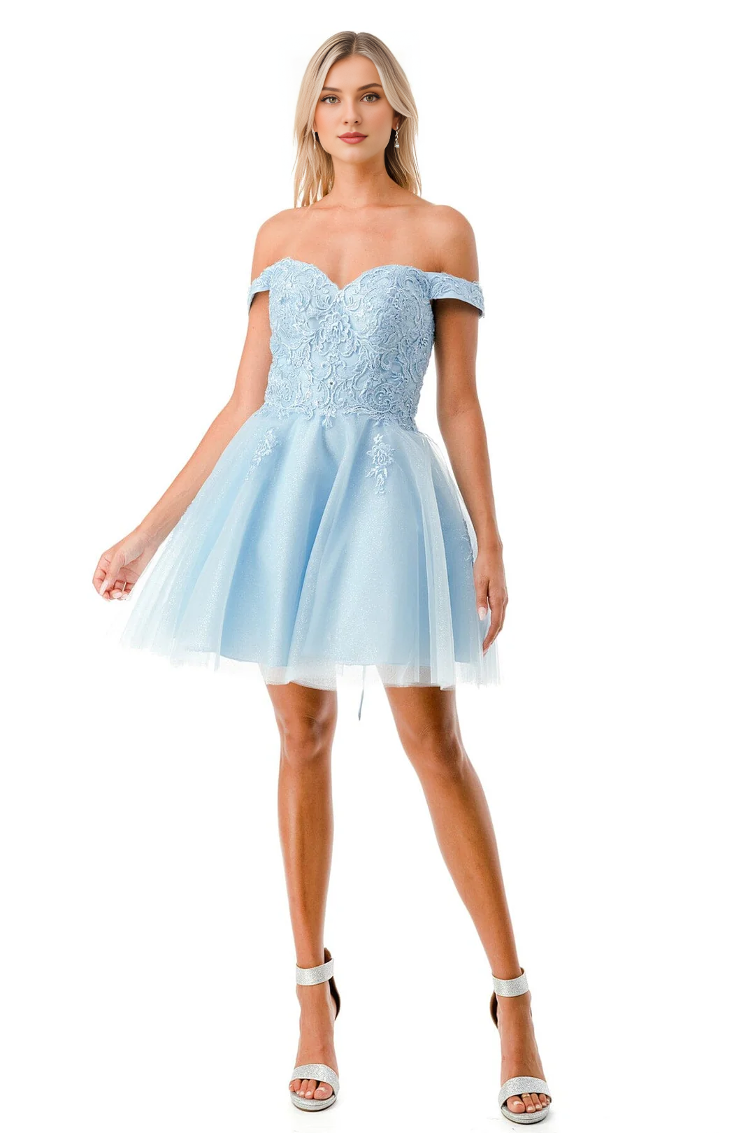 Embroidered applique short off shoulder dress