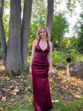 Vestido de fiesta largo con escote en V rojo vino sencillo de Jimiss, vestido formal de graduación