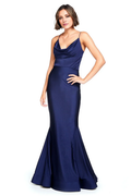 Vestido de fiesta Jimiss con cuello de bufanda, hombros descubiertos, sin mangas, tirantes finos, espalda descubierta y largo hasta el suelo