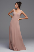 Vestido de noche Jimiss con escote en V, hombros descubiertos, sin mangas, espalda descubierta, abertura lateral y largo hasta el suelo