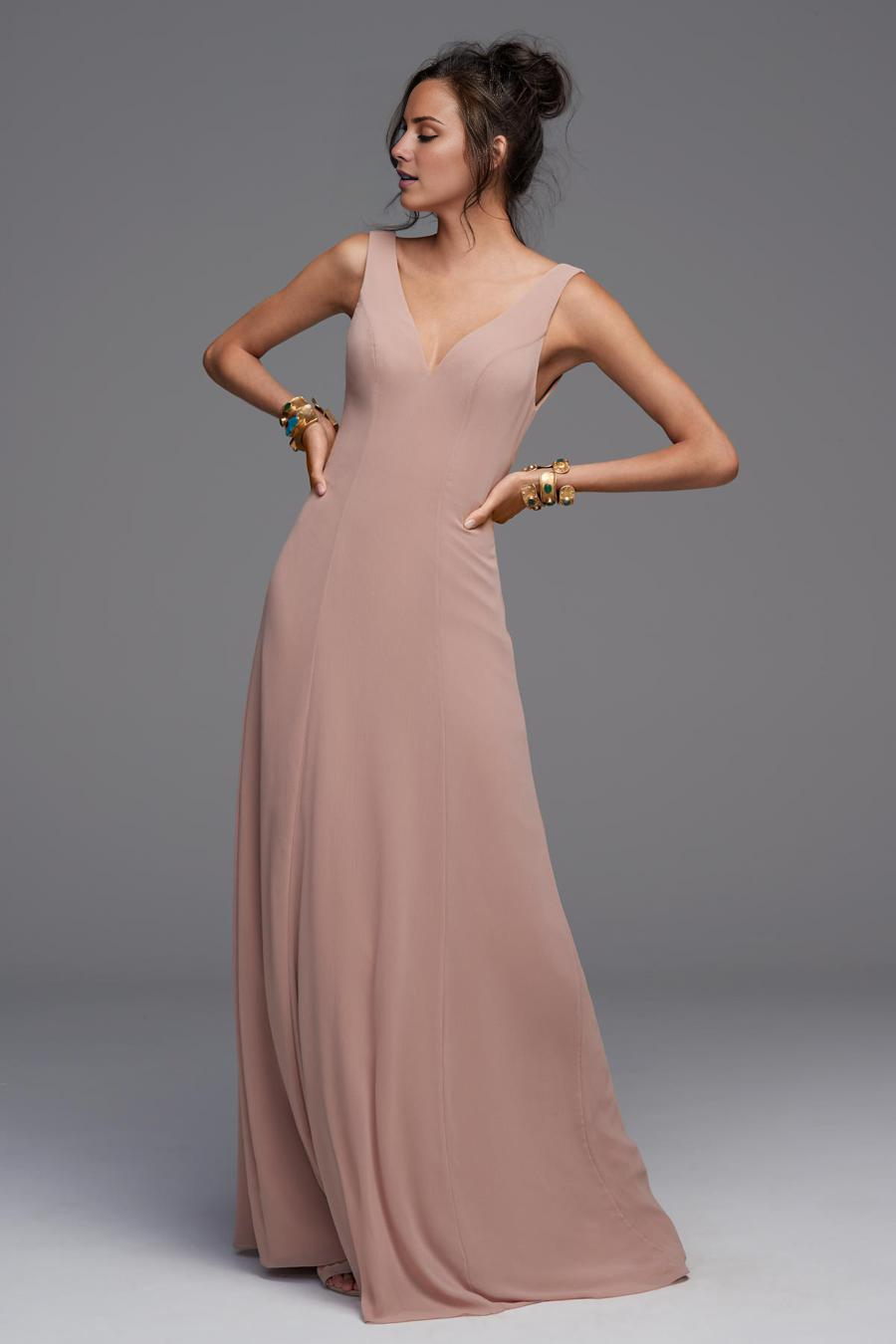 Blushing Pink Chiffon V-Neck A-Line Floor-Length Bridesmaid Dress