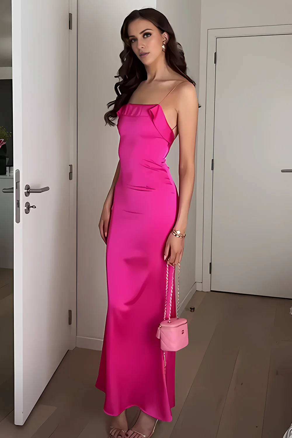 Vestido de fiesta largo sin espalda, morado, rojo y encantador de Jimiss con tirantes finos y ajustados