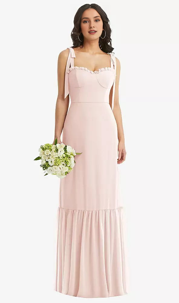 Vestido de fiesta con dobladillo fruncido y corsé ajustado con lazo en los hombros