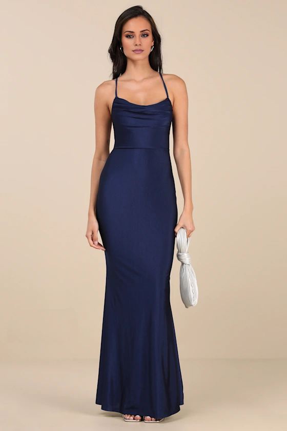 Vestido de noche Jimiss de corte sirena, escote cuadrado, hombros descubiertos, sin mangas, tirantes finos, espalda descubierta y largo hasta el suelo