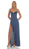 Vestido de fiesta Jimiss con escote en V, hombros descubiertos, sin mangas, tirantes finos, espalda descubierta, abertura lateral y largo hasta el suelo