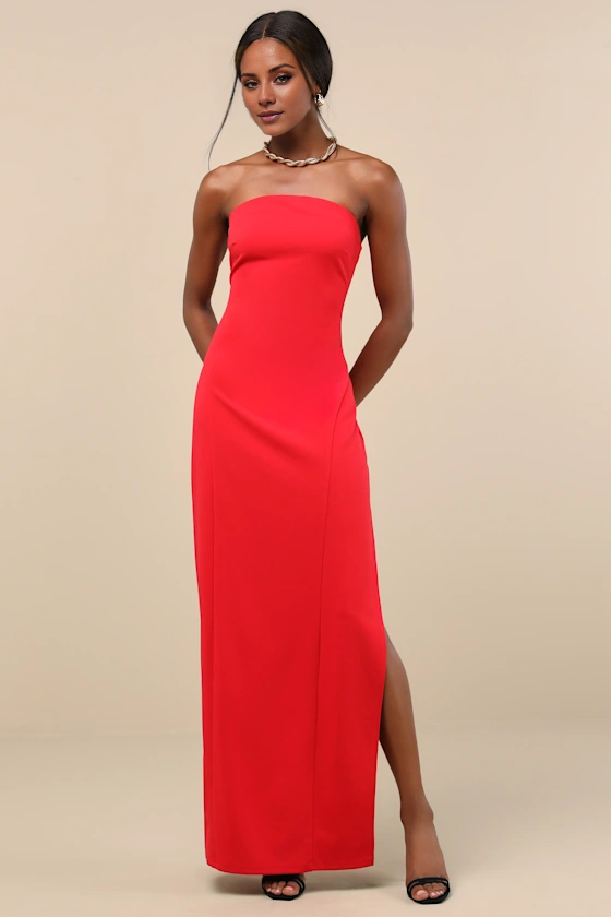 Vestido de fiesta Jimiss con hombros descubiertos, cuello, sin mangas, sin tirantes, espalda descubierta, abertura lateral y largo hasta el suelo