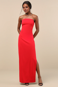 Vestido de fiesta Jimiss con hombros descubiertos, cuello, sin mangas, sin tirantes, espalda descubierta, abertura lateral y largo hasta el suelo
