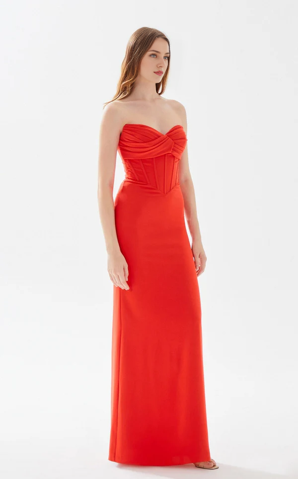 Vestido de noche de tubo recto con corsé ajustado y escote de pollo hasta el suelo