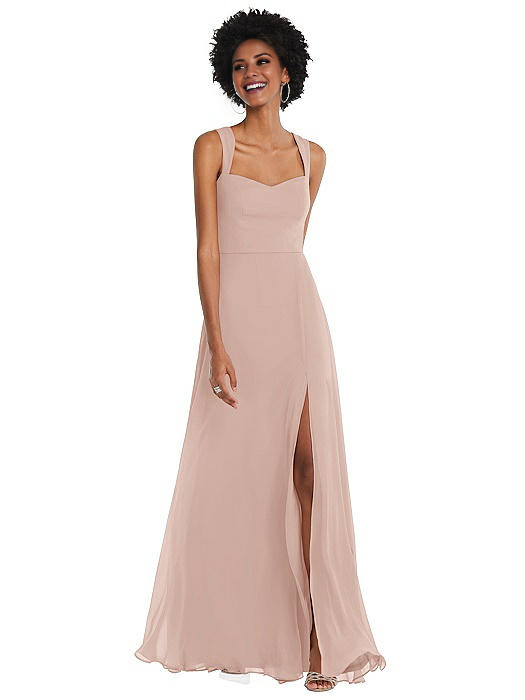 Vestido de fiesta Jimiss con escote cuadrado, hombros descubiertos, sin mangas, espalda descubierta, abertura lateral y largo hasta el suelo