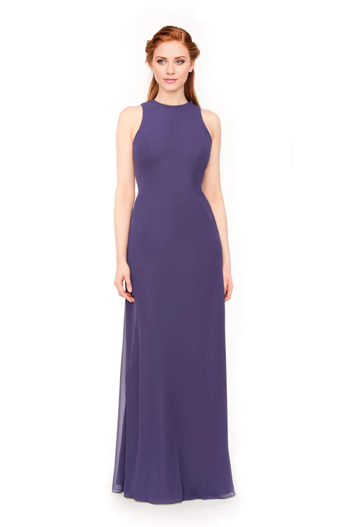 Vestido de fiesta minimalista, largo hasta el suelo, sin mangas y con cuello Jimis