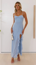 Vestido de fiesta Jimiss con tirantes finos y diseño de borde de hoja de loto con abertura lateral