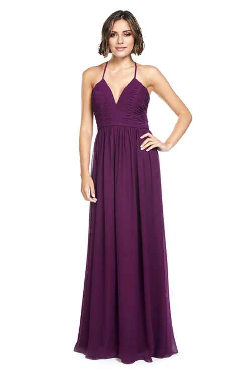 Vestido de fiesta Jimiss con escote en V, hombros descubiertos, sin mangas, tirantes finos, espalda descubierta y largo hasta el suelo