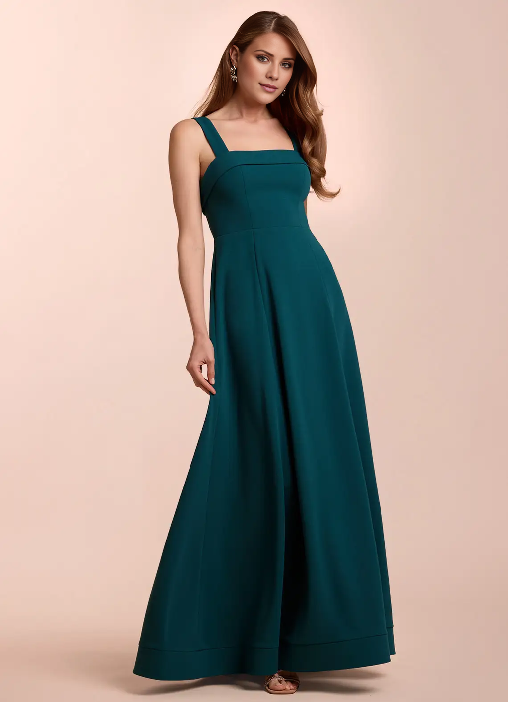 Vestido de fiesta Jimiss de corte A, escote recto, espalda descubierta y largo hasta el suelo 