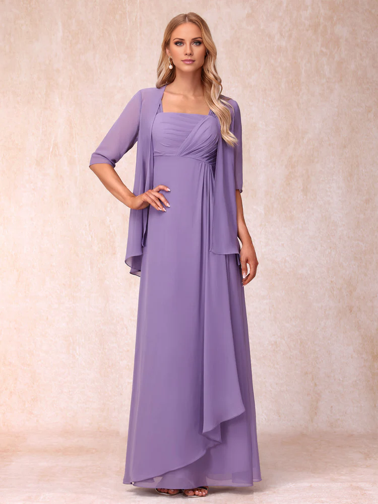 Lavender A-Line Floor-Length Bridesmaid Dress with Square Neck & Jacket
