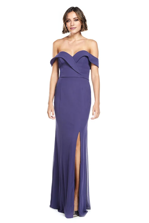 Vestido de fiesta Jimiss con hombros descubiertos, cuello, sin mangas, sin tirantes, espalda descubierta, abertura lateral y largo hasta el suelo