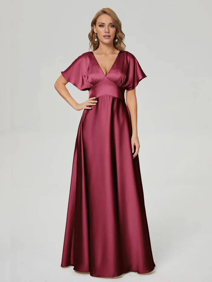 Vestido de fiesta Jimiss con escote en V, manga corta y largo hasta el suelo