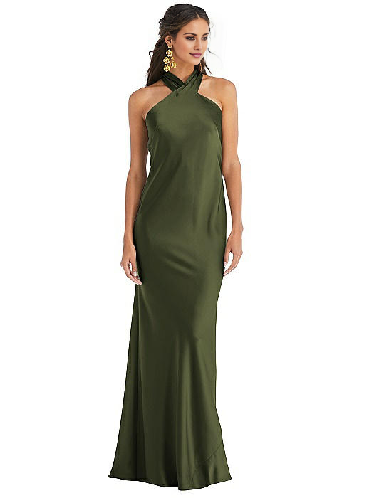 Vestido de fiesta Jimiss con escote halter, hombros descubiertos, sin mangas, espalda descubierta y largo hasta el suelo