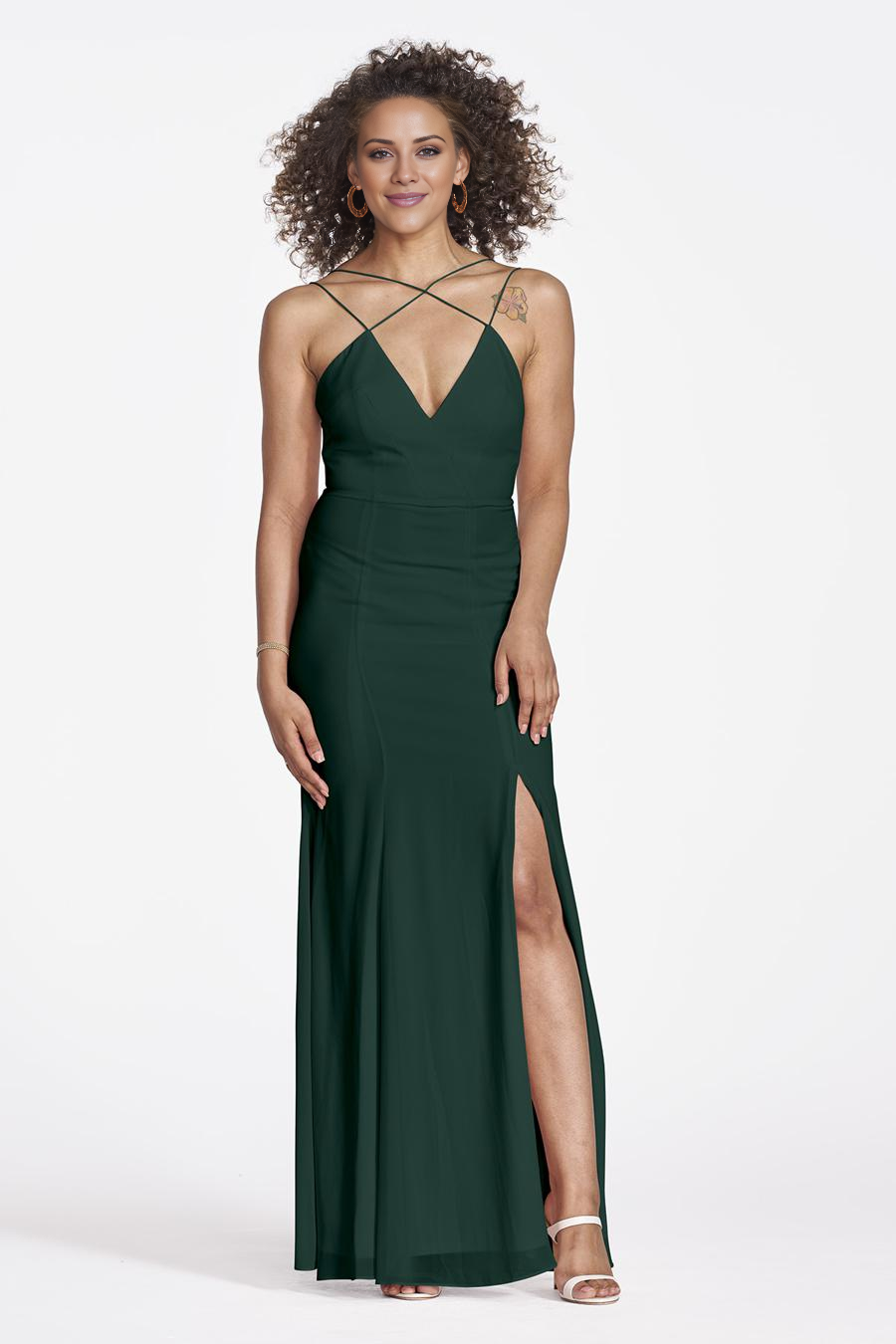 Vestido de noche Jimiss con escote en V, sin mangas, tirantes finos, espalda descubierta, abertura lateral y largo hasta el suelo