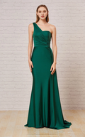 Emerald Green Satin Trumpet Floor-Length Bridesmaid Dress with One Shoulder Neckline