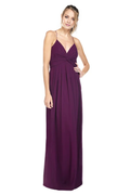 Plum Chiffon A-Line V-Neck Floor-Length Bridesmaid Dress with Twisted Bodice