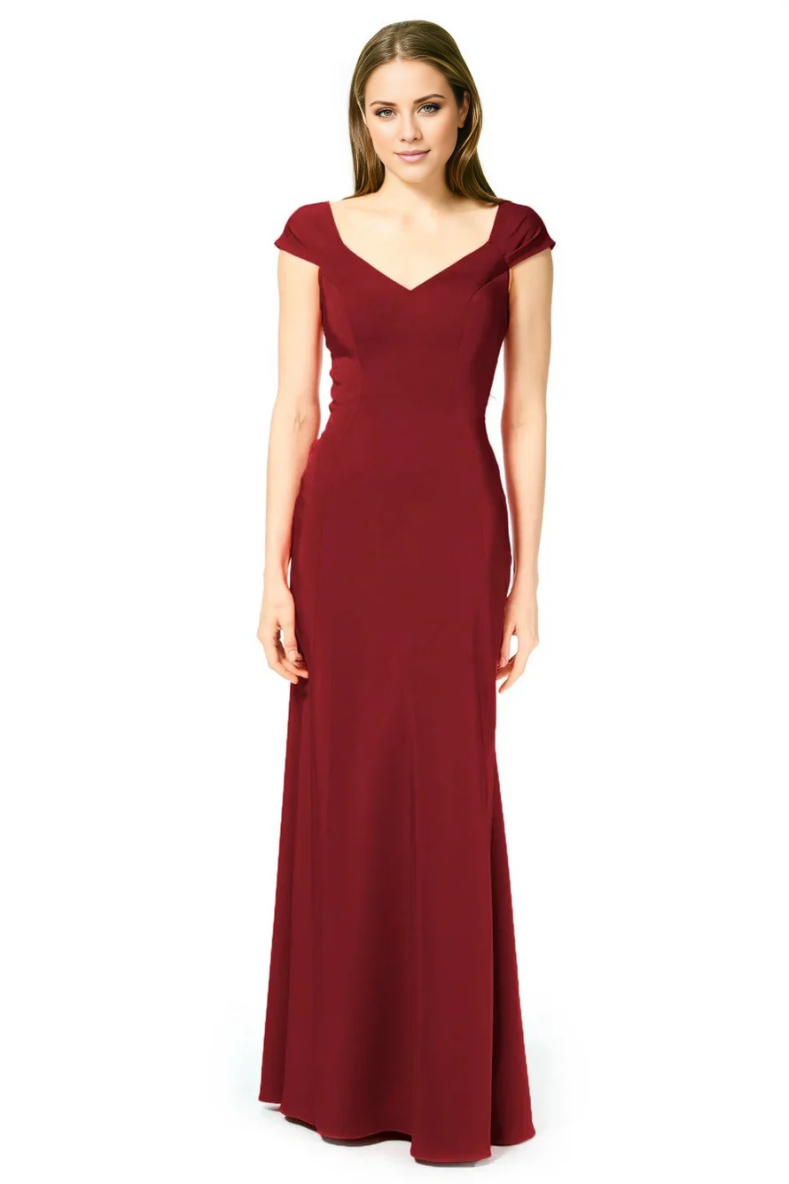 Jimiss V-neck short sleeved backless and floor length evening dress