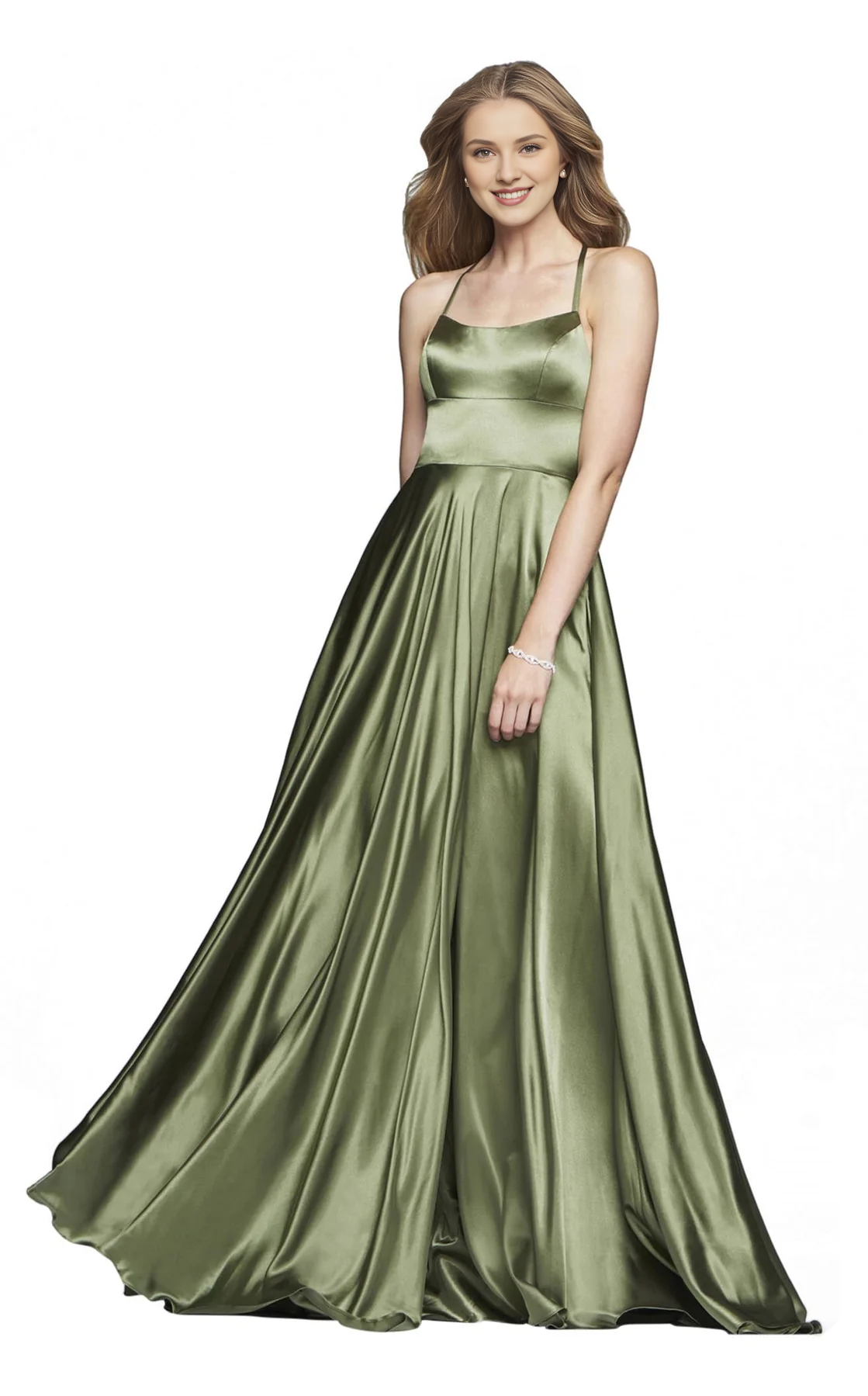 Vestido de noche largo hasta el suelo con corsé ajustado, escote cuadrado y tirantes finos