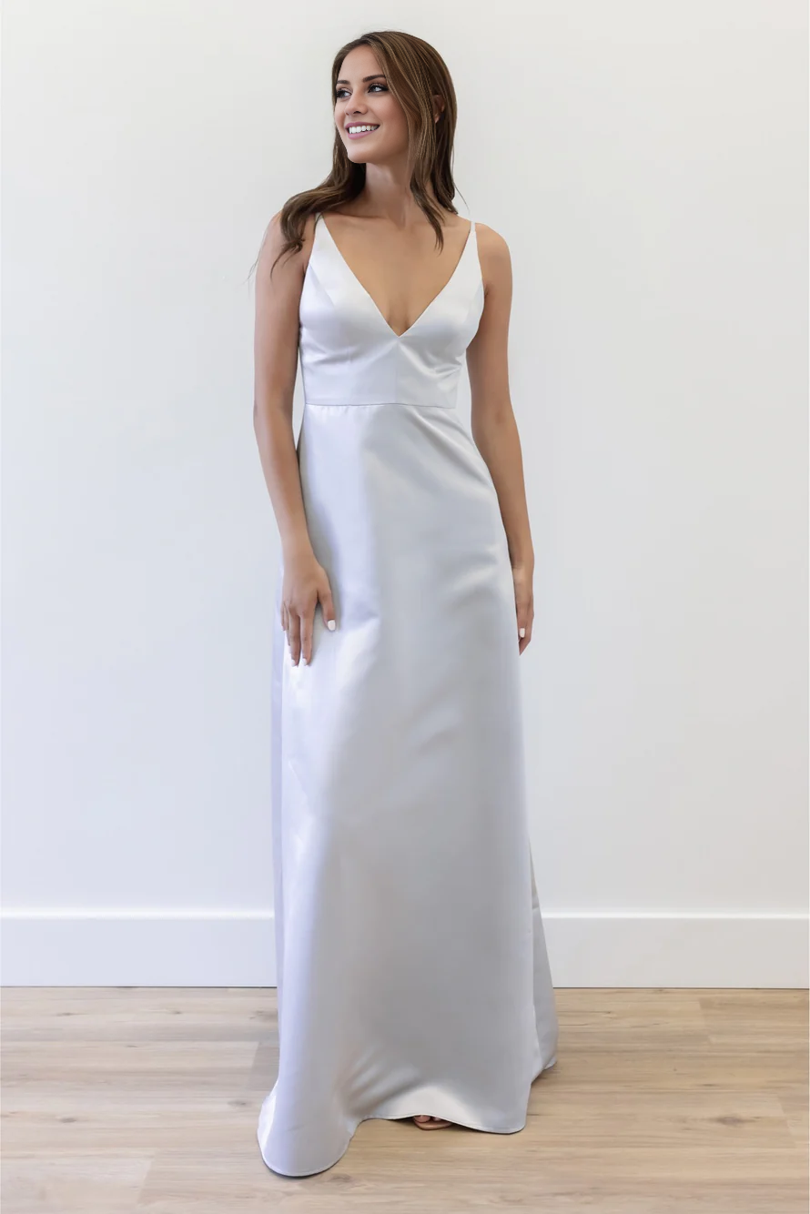 Vestido de fiesta Jimiss con escote en V, hombros descubiertos, sin mangas, tirantes finos, espalda descubierta y largo hasta el suelo