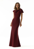 Burgundy Crepe Sheath Floor-Length Dress with Draped Boat Neck