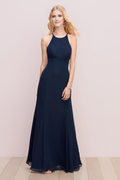 Vestido de noche Jimiss con cuello descubierto, tirantes finos, sin mangas, espalda descubierta y largo hasta el suelo
