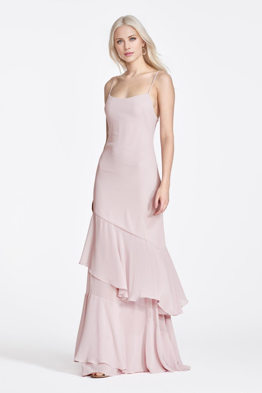 Vestido de noche Jimiss con escote cuadrado, sin mangas, tirantes finos, sin espalda y largo hasta el suelo