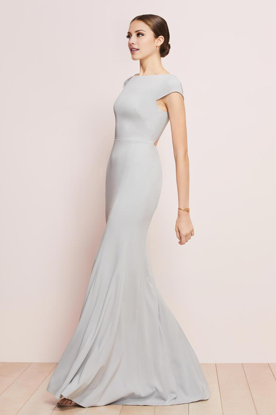 Vestido de noche Jimiss de corte sirena, largo hasta el suelo, con escote barco, manga corta y espalda descubierta