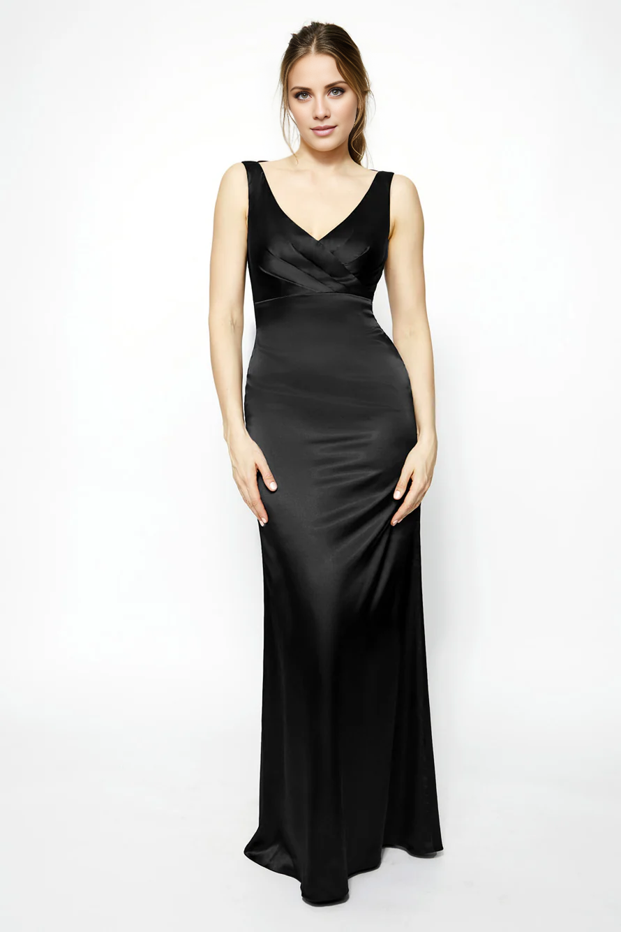 Vestido de fiesta Jimiss con escote en V, hombros descubiertos, sin mangas, con tirantes en la espalda y largo hasta el suelo