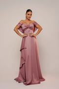 Vestido largo con volantes y hombros descubiertos y escote en forma de corazón sin mangas de Jimiss