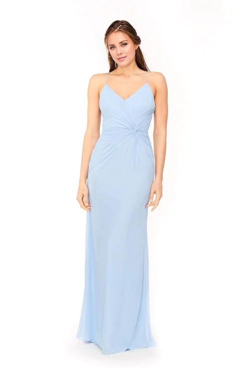 Vestido de fiesta Jimiss con escote en V, hombros descubiertos, sin mangas, tirantes finos con detalles plisados, espalda descubierta y largo hasta el suelo