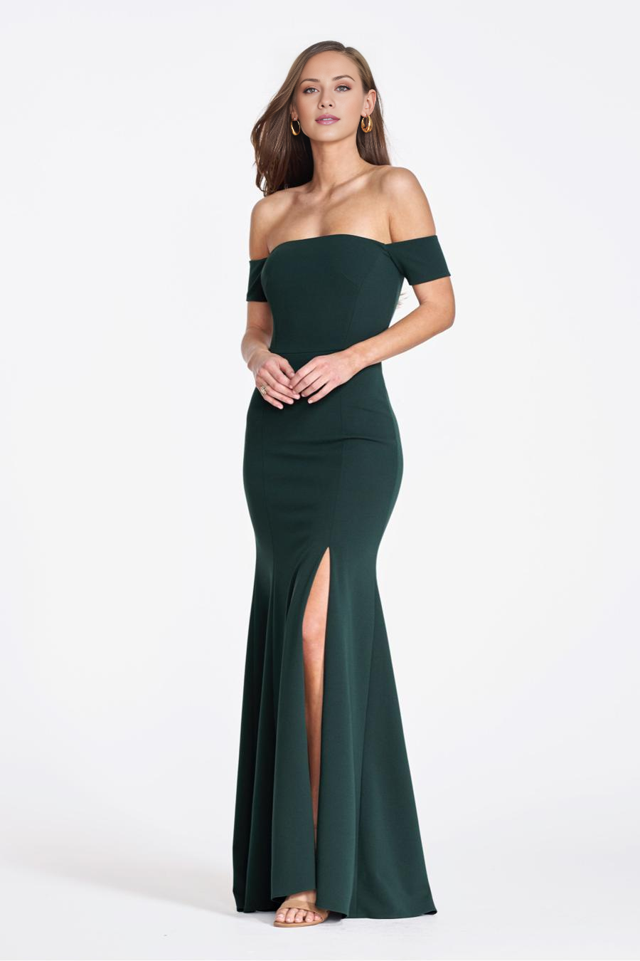 Vestido de noche Jimiss con hombros descubiertos, sin mangas, espalda descubierta, abertura lateral y largo hasta el suelo