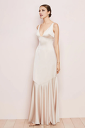 Champagne Satin Trumpet Floor-Length Bridesmaid Dress with Plunging V-neck
