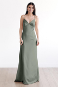 Vestido de noche Jimiss con escote en V, tirantes finos, sin mangas, espalda descubierta y largo hasta el suelo