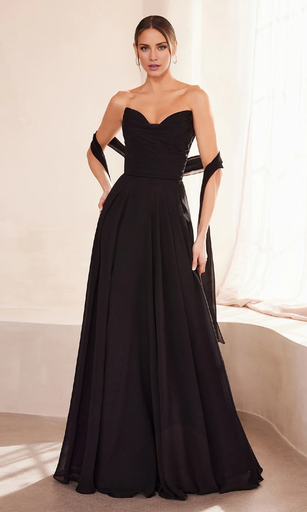 Black Chiffon A-Line Sweetheart Floor-Length Bridesmaid Dress
