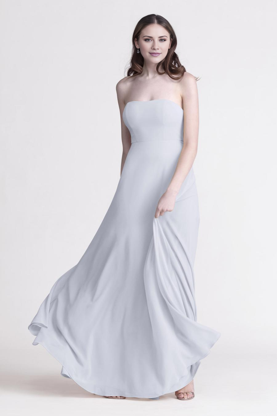 Dusty Blue Chiffon Strapless A-Line Floor-Length Bridesmaid Dress