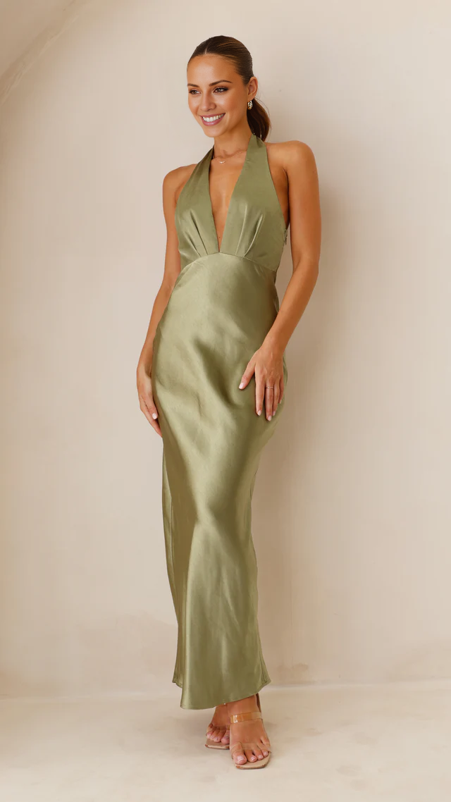 Vestido de fiesta Jimiss con escote en V, cuello halter, sin mangas, espalda descubierta y largo hasta el suelo