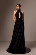 Vestidos de noche largos hasta el suelo y de gasa con cuello colgante