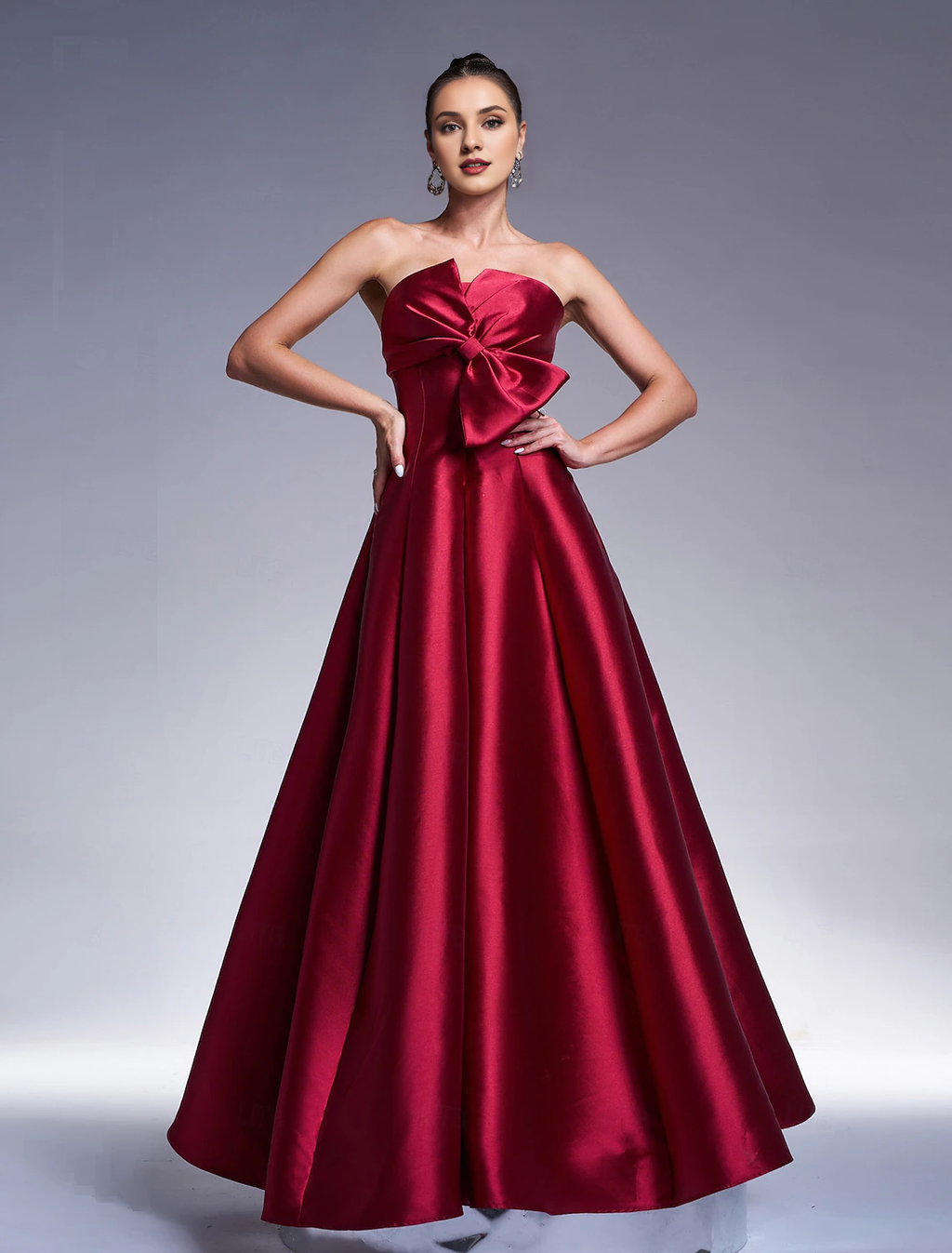 Burgundy Satin A-Line Floor-Length Evening Dress
