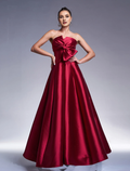 Burgundy Satin A-Line Floor-Length Evening Dress