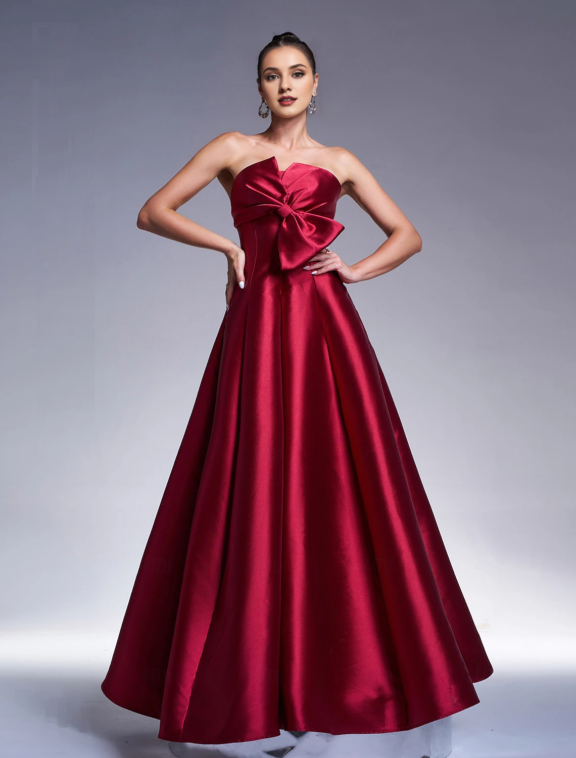 Burgundy Satin A-Line Floor-Length Evening Dress