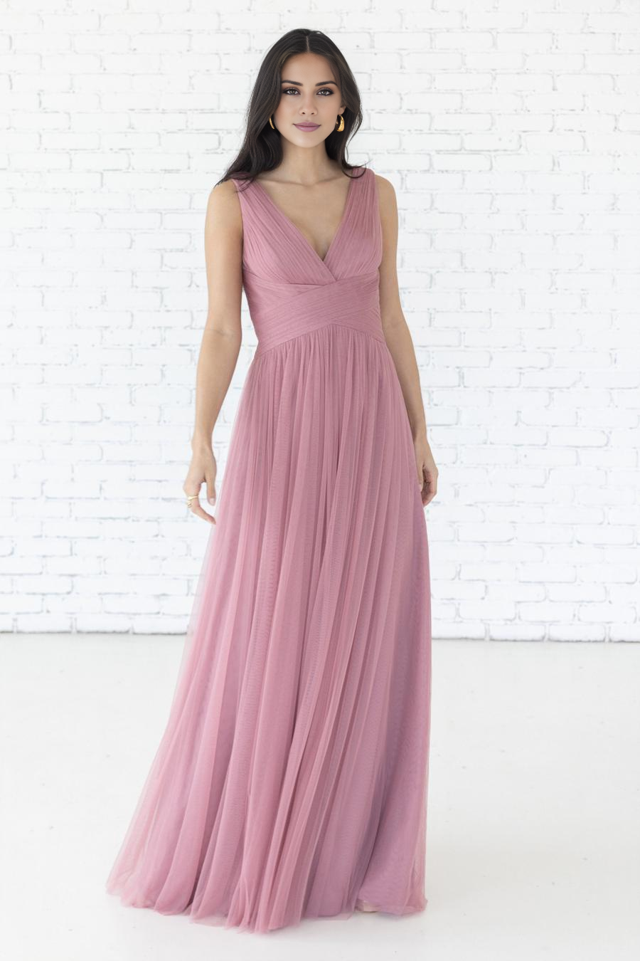 Vestido de noche Jimiss con escote en V, sin mangas, plisado, sin espalda y largo hasta el suelo