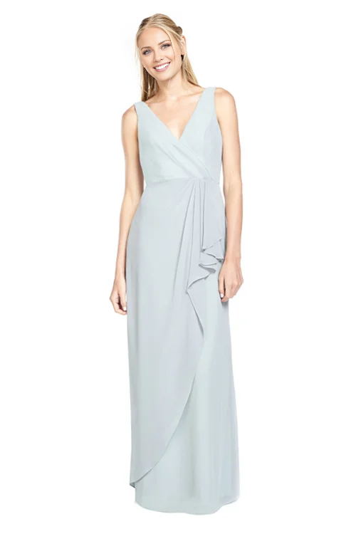 Vestido de fiesta Jimiss con escote en V profundo, hombros descubiertos, sin mangas, espalda descubierta y largo hasta el suelo